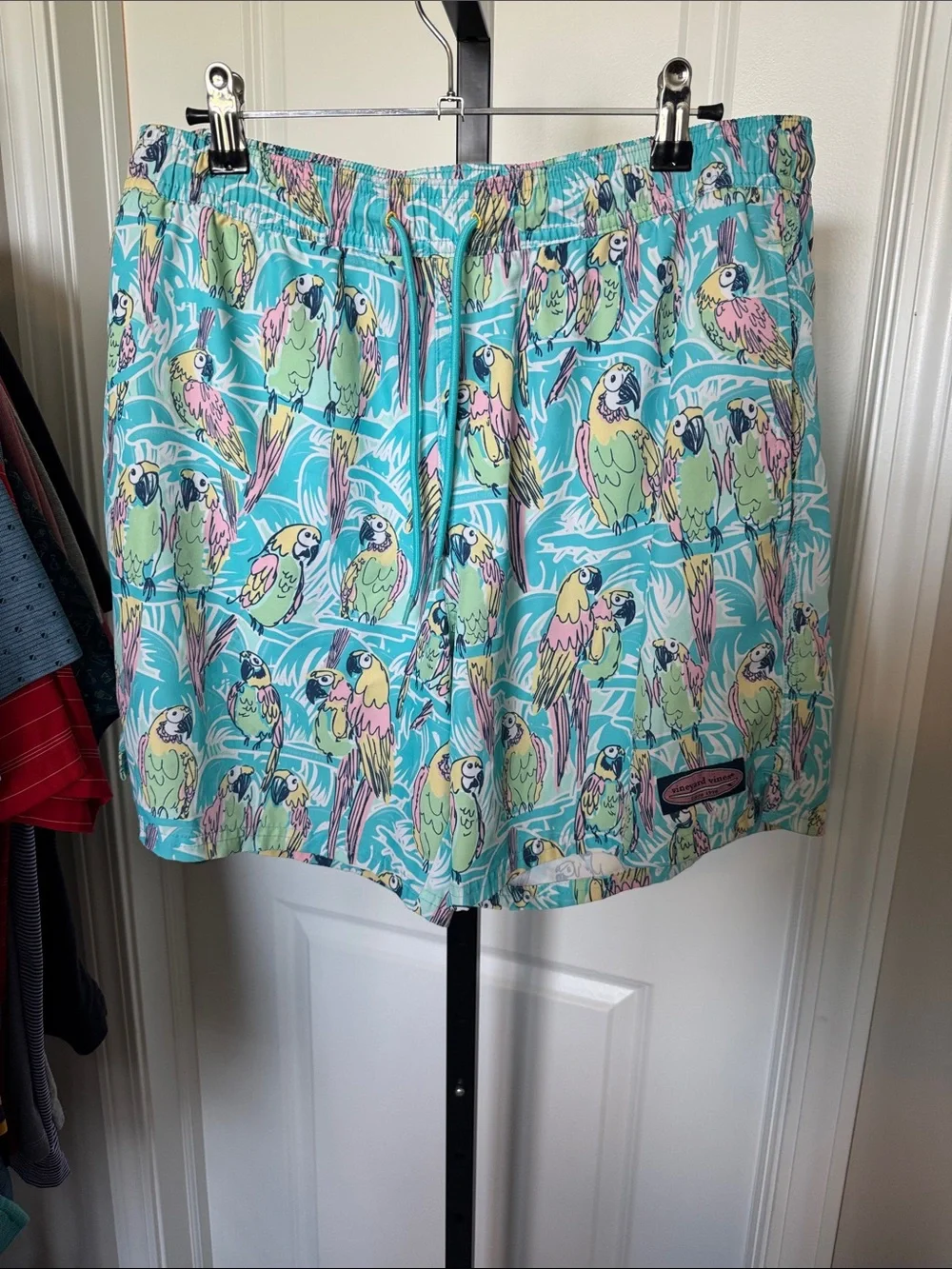 Vineyard Vines Turquoise Parrot Print Swim Trunks